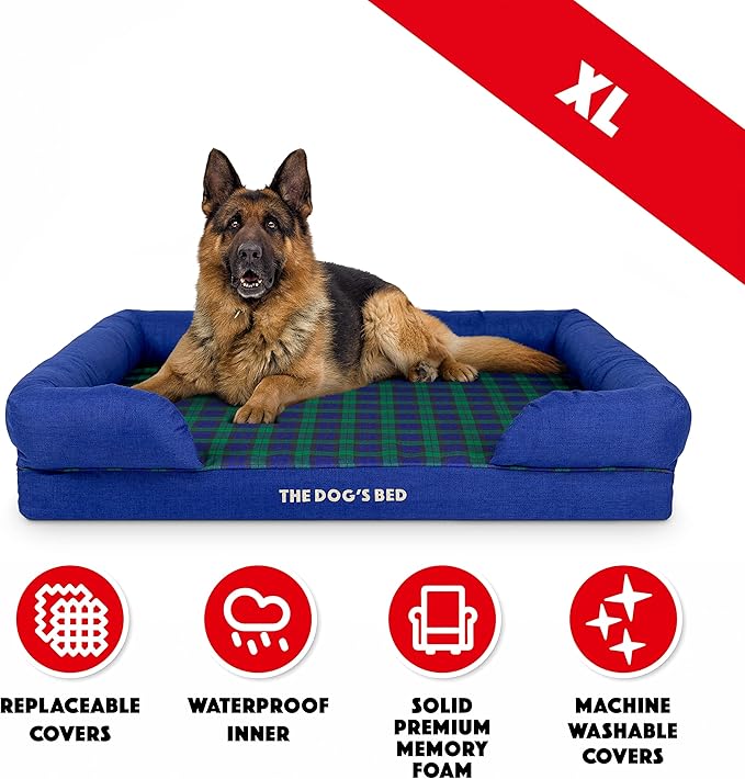 The Dog’s Bed, XL Black Watch Tartan, Memory Foam, Pain Relief: Arthritis, Hip & Elbow Dysplasia, Post Surgery, Lameness, Supportive, Calming, Waterproof Washable Cover
