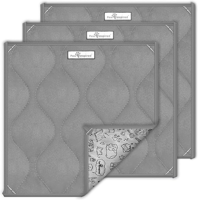 Paw Inspired Guinea Pig Cage Liner Pads | Washable Fleece Bedding, Waterproof Bottom | Super Absorbent Pee Pad or Pet Bed Mat for Guinea Pigs, Ferrets, Rabbits, Hamsters, Small Animals (12"x12", Gray)