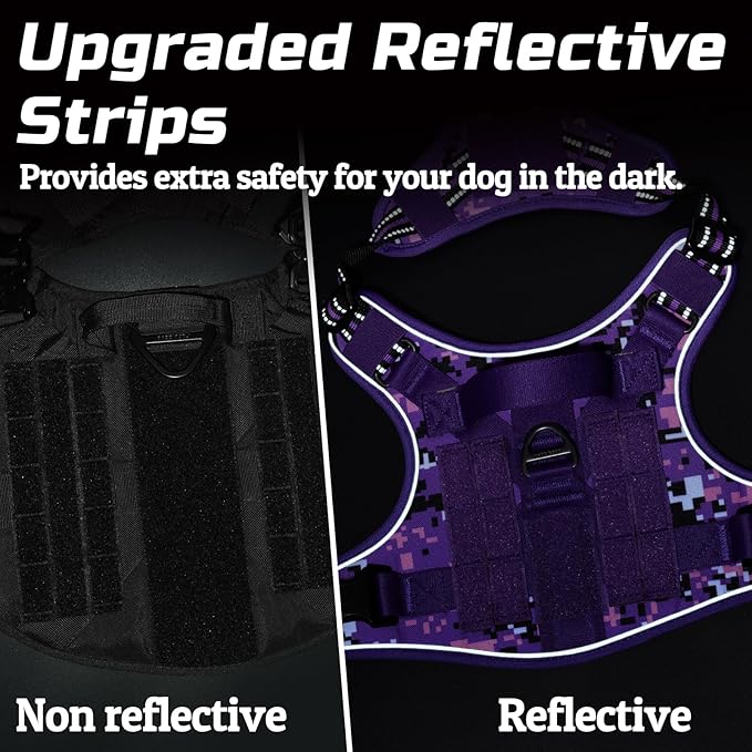 rabbitgoo Tactical Dog Harness Medium Sized Dog, No Pull Military Service Vest with Handle & Molle, Easy Control for Training Walking, Adjustable Reflective Straps, Purple Camo, M