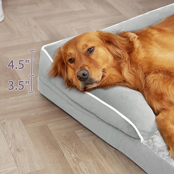 Orthopedic Dog Beds for Extra Large Dogs, Waterproof Dog Beds XLarge, Memory Foam Dogs Couch Beds with Comfy Bolster, Removable Washable Cover and Nonskid Bottom (X-Large,Grey White)