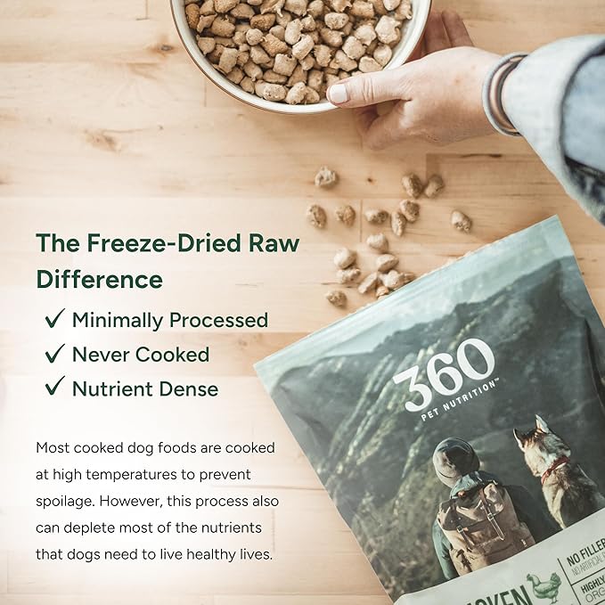 360 Pet Nutrition Freeze-Dried Raw Dog Food – Chicken Recipe with Liver & Organs, High Protein, Omega-3s, Fruits, Veggies & Superfoods, Grain-Free, No Fillers, 1 lb – Made in USA