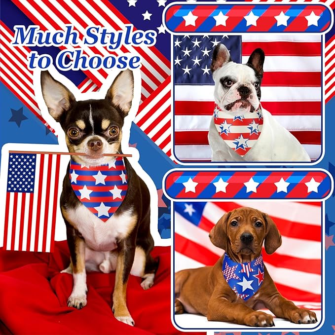 Preboun 50 Pcs Patriotic Dog Bandanas Bulk Labor Day Bandanas for Dogs Triangle Kerchief Scarf Set for Puppy Small Medium Large Workers' Veterans Day Costume Accessories (19.7 x 13.8 x 13.8 Inch)
