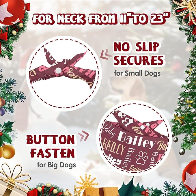 Personalized Dog Bandanas Custom Neckwear Name Button Anti-loosening Dog Scarf Triangle Bibs Kerchief Pet Costume Accessories for Small Medium Large Dogs Cats Pets Birthday-Red