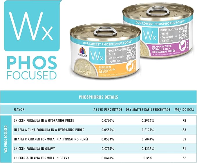 Weruva Wx Phos Focused, Chicken & Tilapia Formula in Gravy, 3oz Can (Pack of 12)