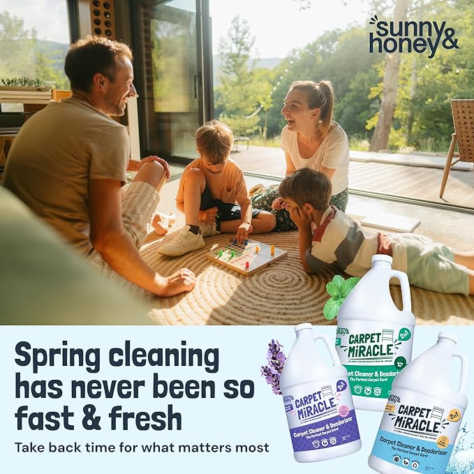 Sunny & Honey Carpet Cleaner Solution - 128 Fl Oz, Fresh Summer Scent - Deep Stain Remover & Deodorizer - Pet & Rug Cleaner - Upholstery Cleaning for Machine Use