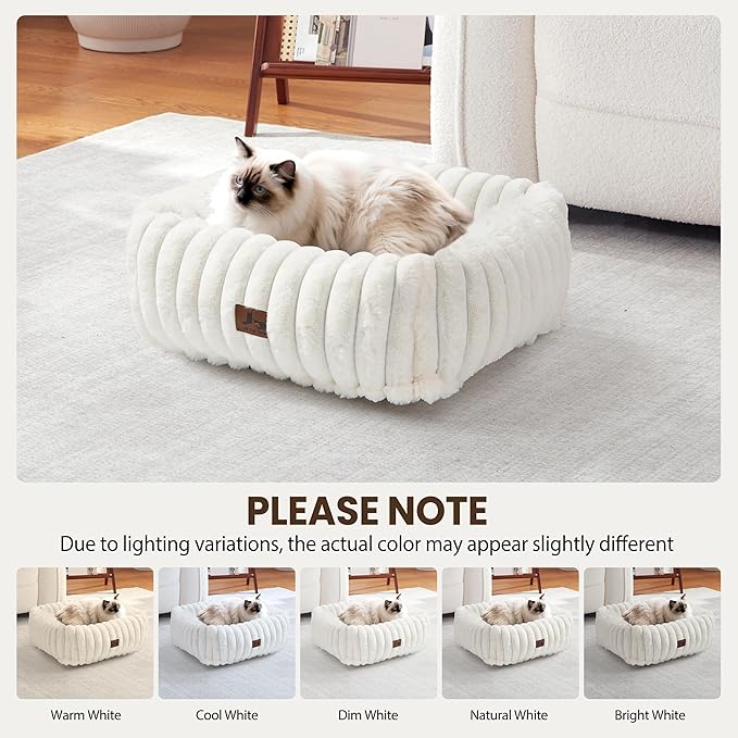 Orthopedic Dog Bed for Small Medium Dogs - Washable Rectangle Corduroy Fleece Pet Bed with Removable Cover and Nonskid Bottom, Calming Puppy Bed Soft Pet Sofa, Cream(20x19x6inchs)