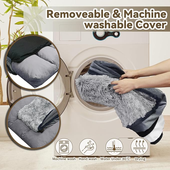 Dog Bed for Large, Medium Dogs Breeds, Deluxe Plush Dog Crate Beds, Comfy Kennel Pad, Pet Sleeping Mat, Waterproof, Removable and Machine Washable Cover & Non-Slip Bottom, 40"X28" Grey