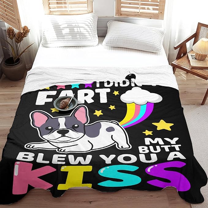 Funny Dog Blanket Gift for Girls Boys- 50x60 Inches Soft Flannel Throws Blankets Funny Gift for Teen Women Men Adult Cute French Bulldog Lover Gifts for Bed Sofa Couch