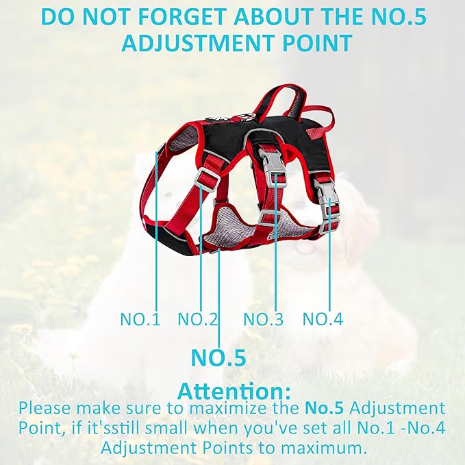 Escape Proof Dog Harness, No Pull Reflective Adjustable Vest with Easy Control Lift Handle, No Choke Soft Padded Breathable Full Body Pet Harness for Walking Hiking and Training (Red, Medium)