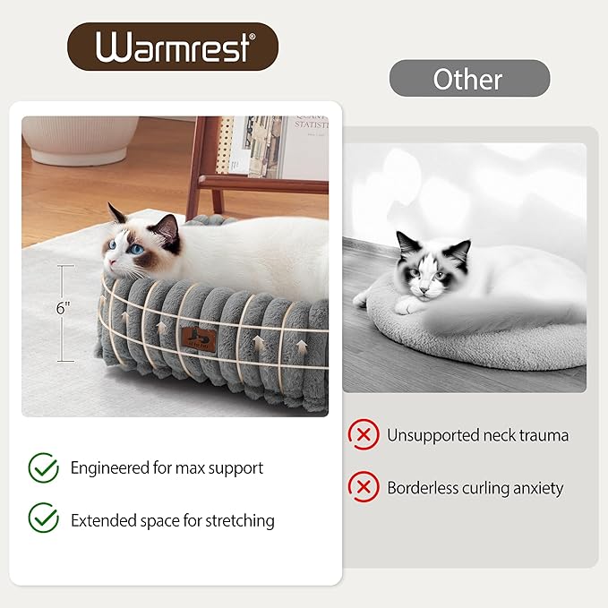 Orthopedic Dog Bed for Small Medium Dogs - Washable Rectangle Corduroy Fleece Pet Bed with Removable Cover and Nonskid Bottom, Calming Puppy Bed Soft Pet Sofa, Grey(20x19x6inchs)