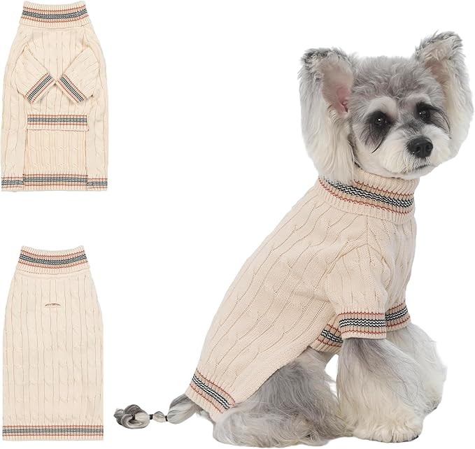 Small/Medium Dog Sweater, Warm Dog Winter Coat w/Sleeves, Comfortable High Neck & Leash Hole, Premium Dog Clothes for Schnauzer-Best for Holidays, Daily Walks M White