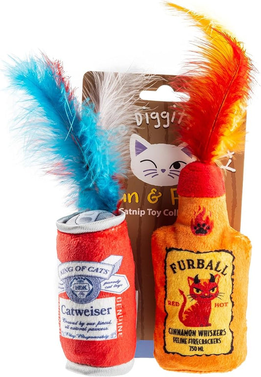 Catweiser + Furball Catnip Toys, Soft Plush Cat Toys Catnip Filled with Interactive Crackle Sound & Feathers, Safe & Durable Toy for Cats & Kitten, 2 Pcs