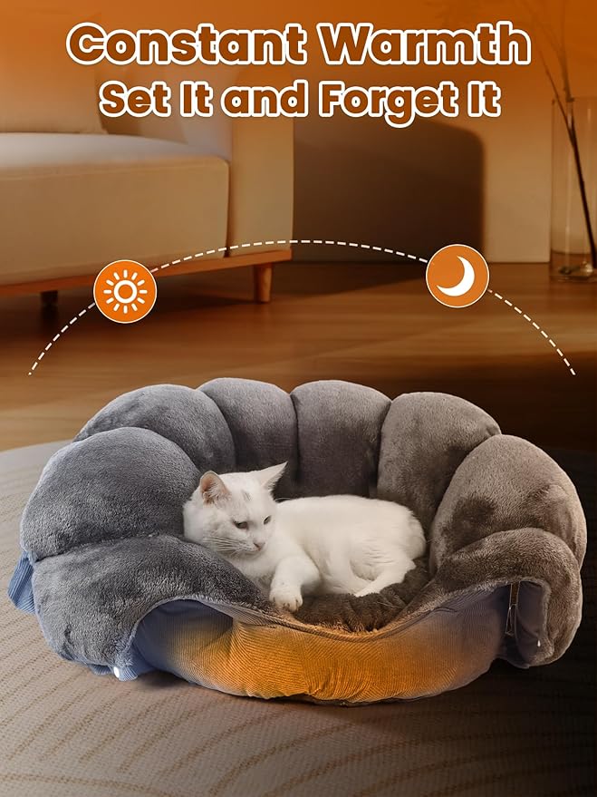 Rywell Heated Cat Bed, Versatile Heated Cat Bed Indoor, Soft & Cozy for All Seasons, Always Perfect Temperature with Overheat Protection Pet Bed for Cats & Small Dogs