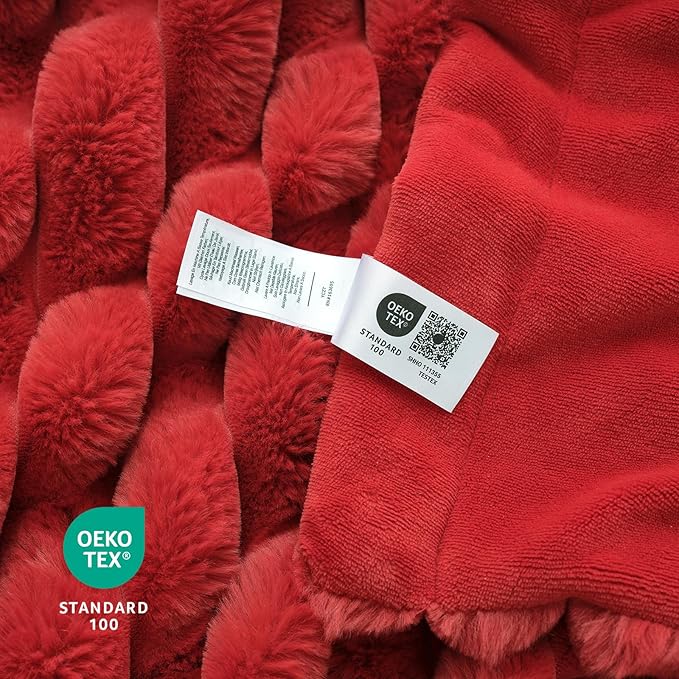 Cozy Bliss Faux Fur Throw Blanket for Couch, Cozy Warm Plush Striped Blanket for Sofa Bedroom Living Room, 50 * 60 Inches Cardinal Red