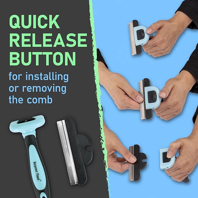 Maxpower Planet Pet Grooming Brush - Deshedding Tool for Dogs and Cats - Short and Medium Hair Deshedder Comb - Reduces Shedding up to 95% - Blue