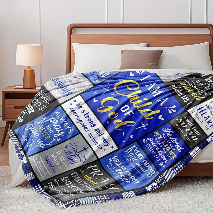 Christian Blanket Gifts for Men, Baptism Gifts for Boys, Inspirational Birthday Religious Catholic Spiritual Gift for Man Son Dad, Bible Verse Throw Blanket 50"x40"