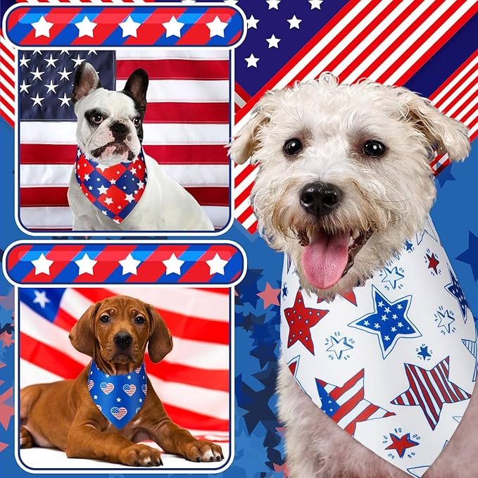 Preboun 50 Pcs Patriotic Dog Bandanas Bulk Labor Day Bandanas for Dogs Triangle Kerchief Scarf Set for Puppy Small Medium Large Workers' Veterans Day Costume Accessories (25.6 x 17.7 x 17.7 Inch)