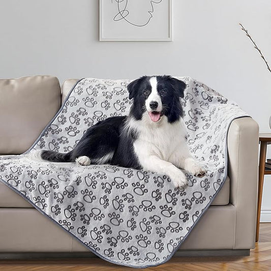 Stuffed Premium Soft Dog Blanket, with Flannel Grey Cute Paw Print, 43 * 66 inches, Cat Blanket Puppy Supplies Dog Products Stuff Essentials