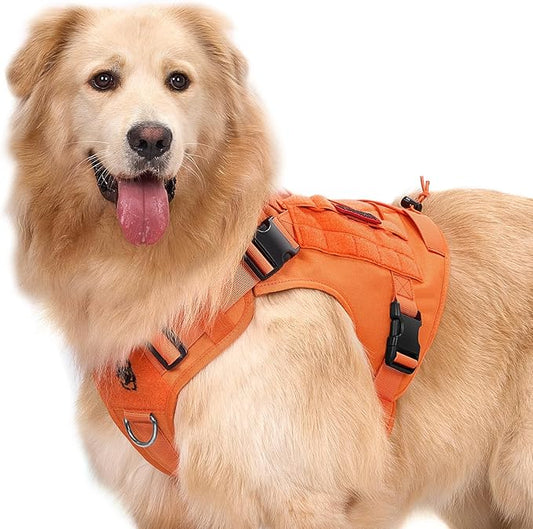 OneTigris Tactical Dog Harness Vest,No-Pull Service Dog Vest with Hook & Loop Panels,Adjustable Dog Vest Harness for Walking Hiking Training(Orange,L)