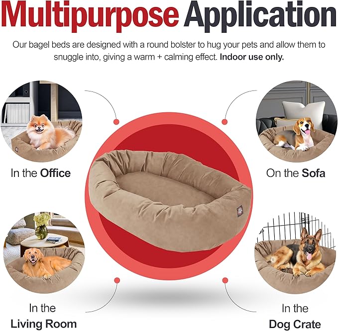 Majestic Pet 52 Inch Suede Calming Dog Bed Washable 52x35x11 (Inch) – Cozy Soft Round Donut Dog Bed with Spine Support for Dogs to Rest Their Head - Pet Bed X- Large – Stone (2025)