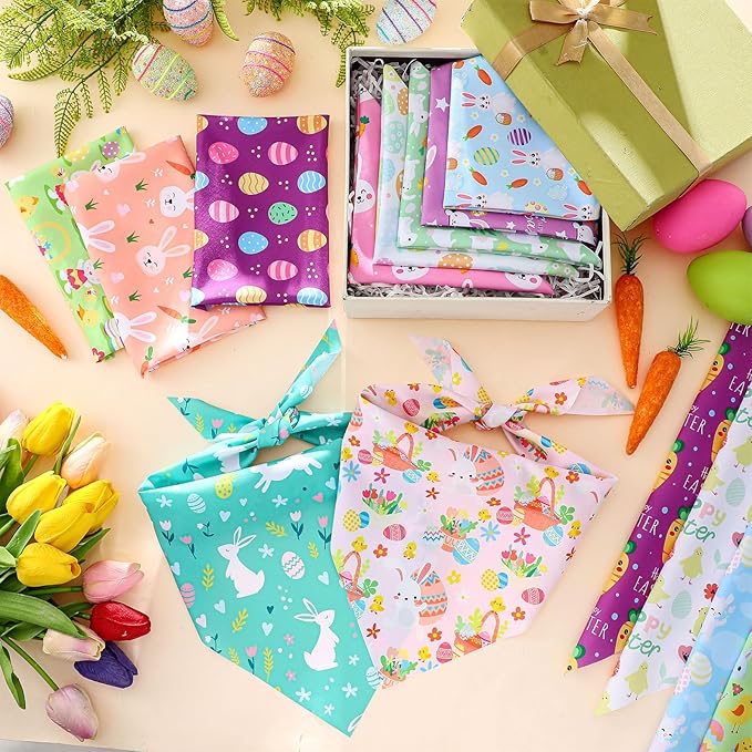 Preboun 50 Pcs Easter Dog Bandanas Bulk Bunny Dog Bandanas for Dogs Eggs Bibs Dog Scarf Easter Day Dog Bandanas for Easter Puppy Small Medium Large Dog Costume Accessories(31.5 x 21.7 x 21.7 Inch)
