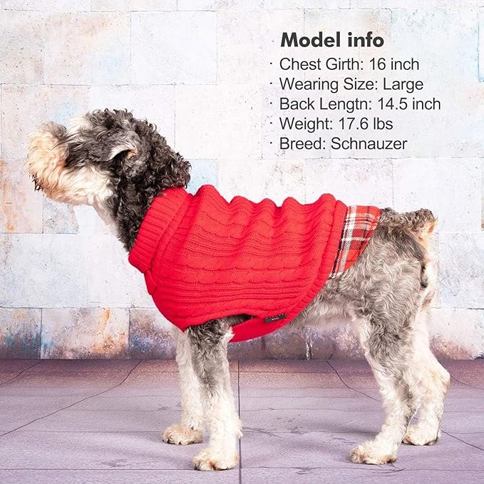 KYEESE Dog Sweater Soft Pullover Dog Sweaters for Small Dogs Girl Warm Turtleneck Small Dogs Sweater Stretchy Knitwear Cat Clothes with Gingham Patchwork Comfy Pet Coat for Fall Winter Cold Weather