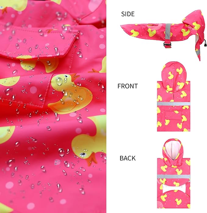 NACOCO Large Dog Raincoat Adjustable - Pet Rubber Ducks Yellow Water Proof Clothes Lightweight Rain Jacket Poncho Hoodies with Strip Reflective Pink (Pink XXXL, Yellow Duck)