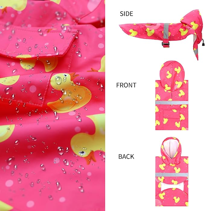 NACOCO Large Dog Raincoat Adjustable - Pet Rubber Ducks Yellow Water Proof Clothes Lightweight Rain Jacket Poncho Hoodies with Strip Reflective Pink (Pink M, Yellow Duck)