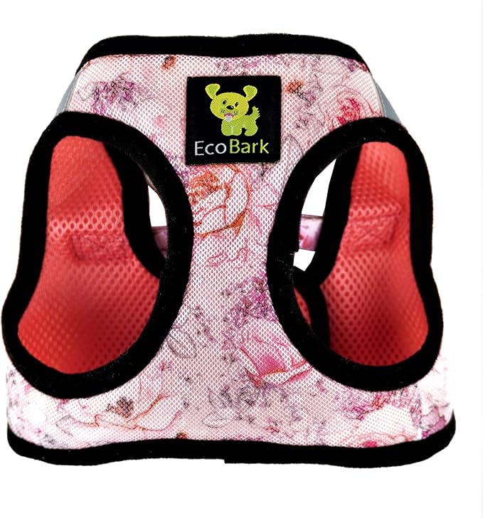 EcoBark Step in Dog Harness - Eco-Friendly Dog Harnesses for Small and Medium Breed Dogs - Reflective and Adjustable Body Halter Vest - Soft Mesh Toy Breed Harness (Floral, Large)