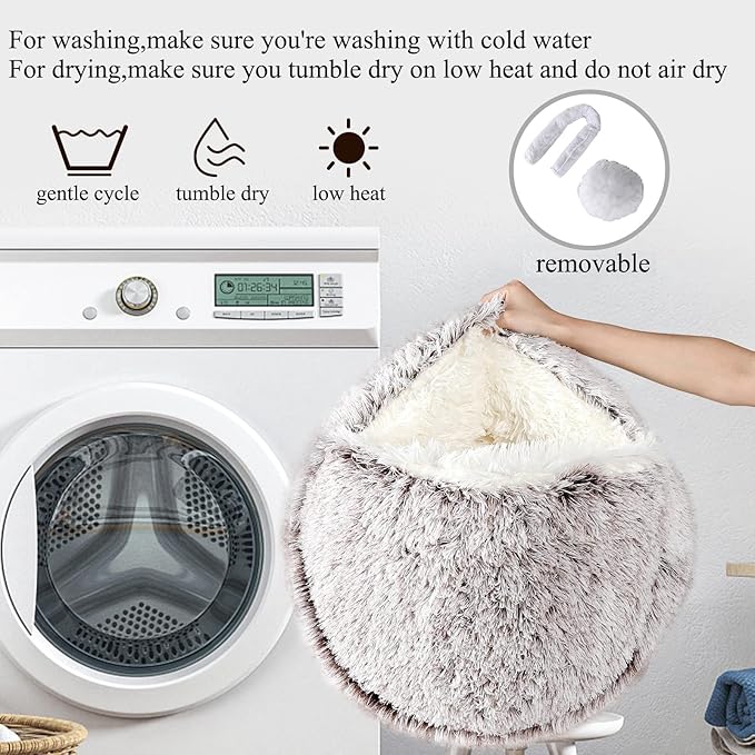 Calming Dog Beds & Cat Cave Bed with Hooded Cover,Removable Washable Round Beds for Small Medium Pets,Anti-Slip Faux Fur Fluffy Coved Bed for Improved Sleep,Fits up to 15/25 lbs (Small,20"x20")