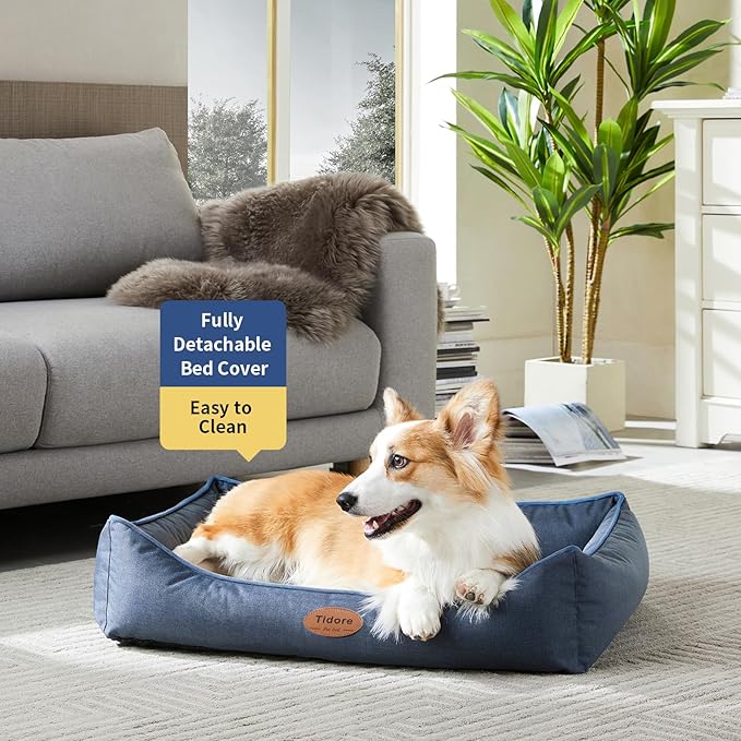 Orthopedic Dog Beds for Medium Dogs, Durable Egg Crate Foam Sofa Dog Bed wit Washable Removable Cover,Waterproof Lining,Pet Bed for Large Dogs (Navy Blue, 31.5" L x 25.2" W x 7" Th)