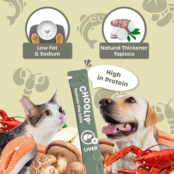 Choolip 2-Pack | Squeeze Vita Stick Lickable Treats for Dogs & Cats. 7 Liver Support Sticks with Essential multivitamins. Soft and Tasty Paste for All Life Stages, Supporting Liver Health