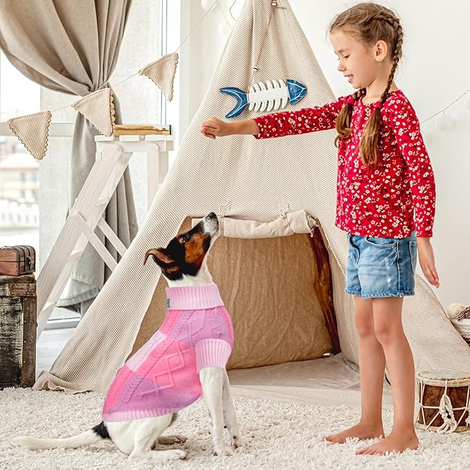 Turtleneck Pet Sweaters for Dogs Boys or Girls,Color Inlay and Moving Needle Pattern Dog Sweater,Pet Clothes,Dog Sweaters,Suitable for Various Breeds Dogs or Sizes(Pink Group,L)