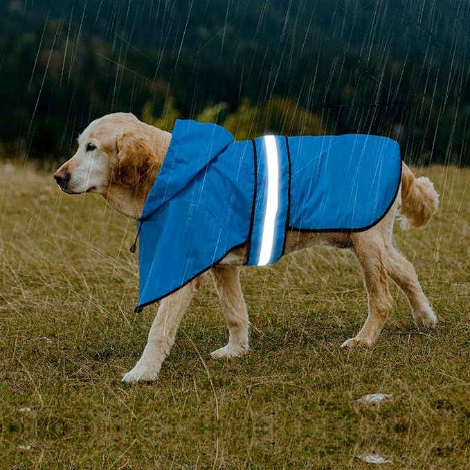 Dog Raincoat - Waterproof Doggie Rain Jacket with Leash Hole, Lightweight Hooded Pet Poncho Slicker (Medium, Blue)