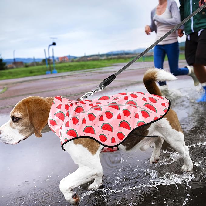 Mile High Life Dog Raincoat, Adjustable Waterproof Reflective Rain Jacket for Small Medium Large Dogs, Lightweight Breathable Pet Rain Coat with Leash Hole(Pink Watermelon,L Chest 32-40")