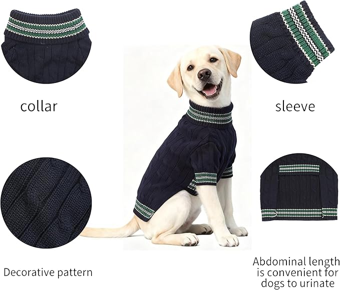 Medium/Large Dog Sweater, Warm Dog Winter Coat w/Sleeves, Comfortable High Neck & Leash Hole, Premium Dog Clothes for Labrador-Best for Holidays, Daily Walks XL Blue