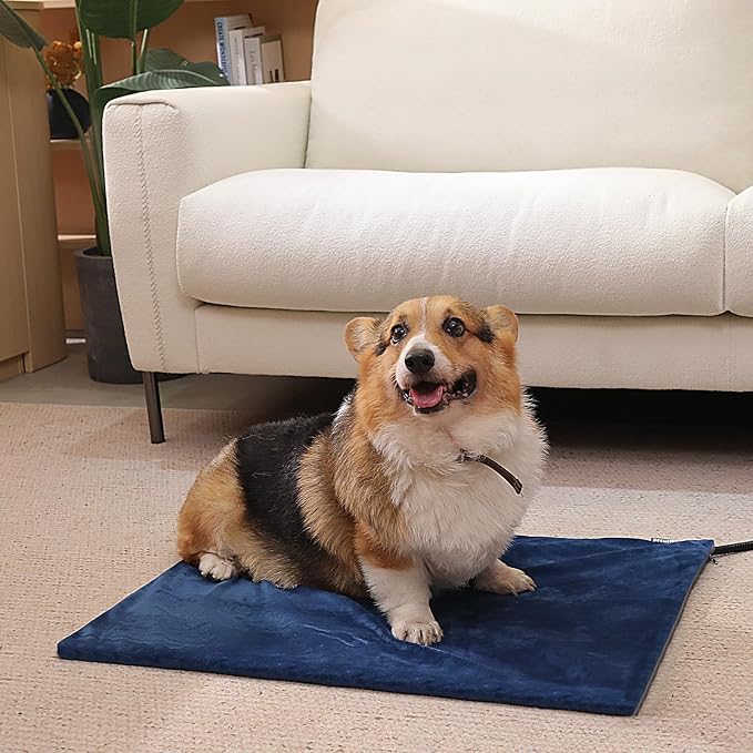 Pecute Pet Heating Pad, Dog Heated Pad with Chew Resistant Cord, Waterproof Layer, Warming Cat Heated Pads, Indoor Pet Heating Pads for Dogs Cats, Auto Temp Control with Washable Cover, 15.7" x 12.6"
