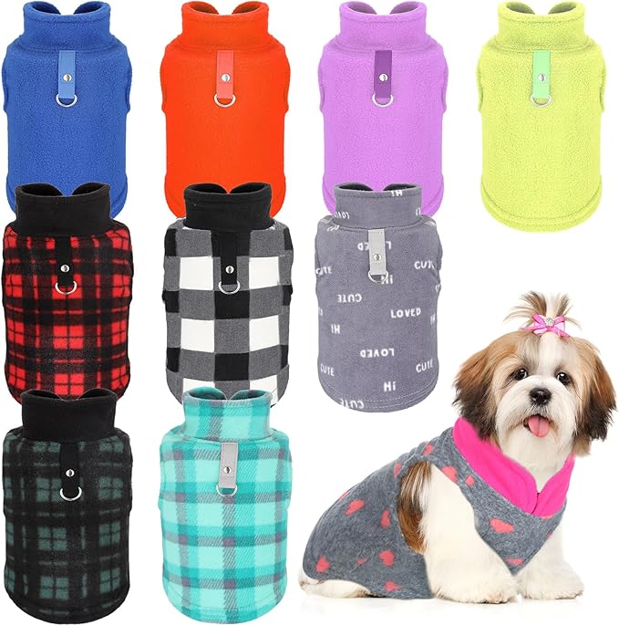 Reginary 10 Pack Medium Dog Sweaters Fleece Pet Dog Clothes with Leash Ring Soft Warm Winter Puppy Plaid Shirt(Stylish)