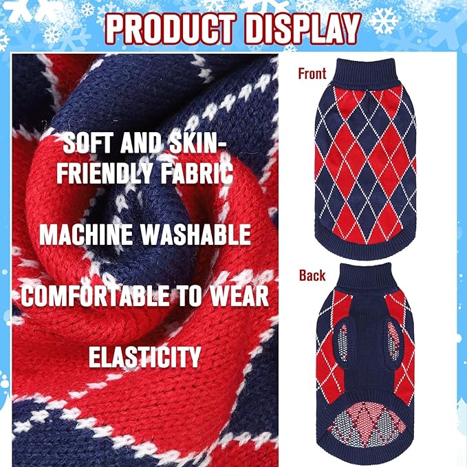 KOOLTAIL Dog Sweater, Knit Turtleneck Cold Weather Dog Sweaters for Small Medium Large Dogs, Soft Diamond Plaid Pullover Knitwear Pet Winter Warm Clothes, Pet Coat Puppy Sweater for Girls Boys L