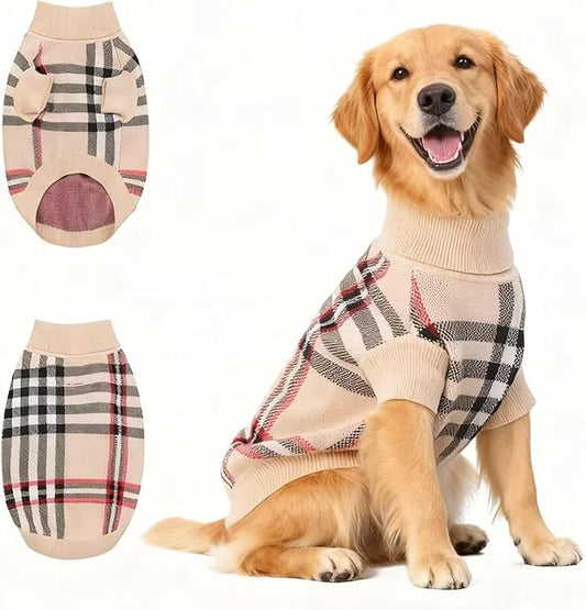 Medium/Large Dog Sweater, Warm Dog Winter Coat w/Sleeves, Comfortable High Neck & Leash Hole, Premium Dog Clothes for Golden Retriever-Best for Holidays, Daily Walks XXL Apricot