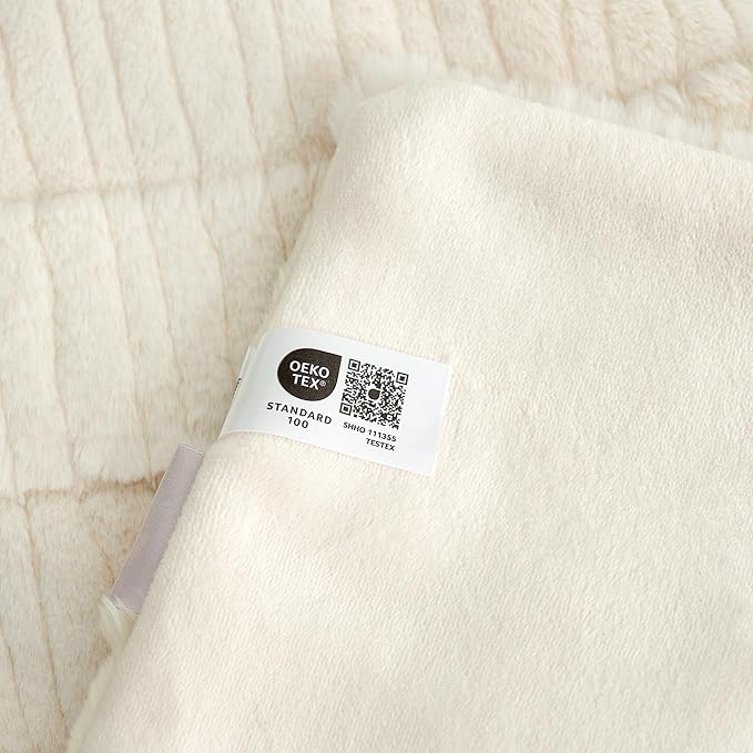 Amélie Home Luxury Striped Faux Fur Throw Blanket for Couch, Soft Cozy Fuzzy Fluffy Soft Plush Blankets Sofa Chair Gift Blankets for Women, 60"x80", Ivory