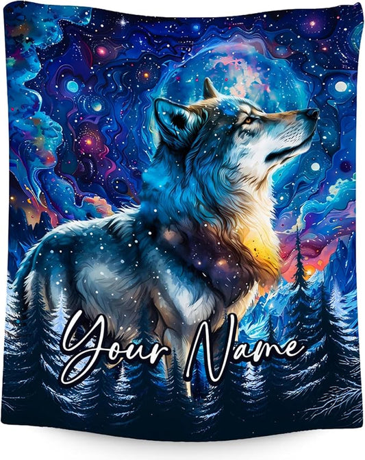 Boys Blanket Personalized Wolf Blankets Gifts for Kids/Teens/Men - Flannel Soft Cool Throws for Office, Sofa - 4 Sizes