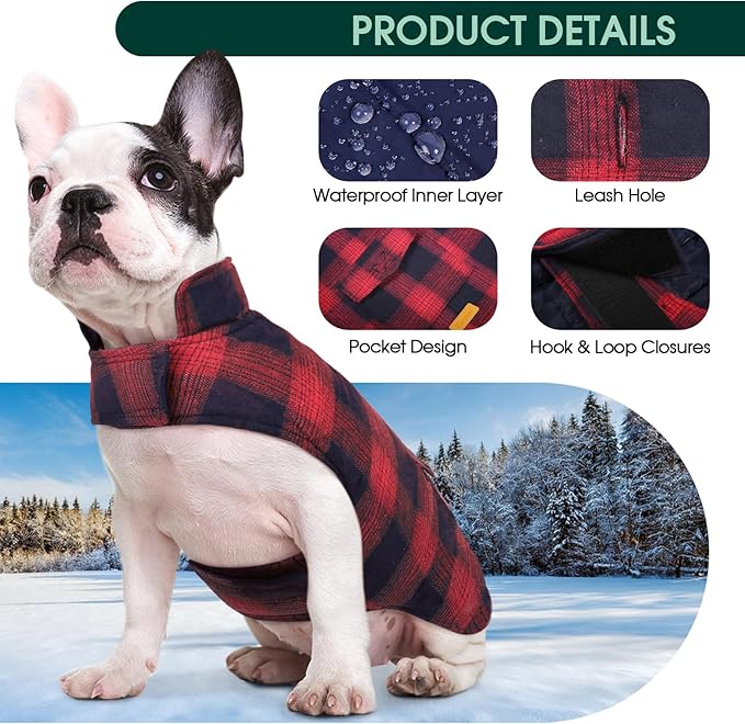 Kuoser Reversible Dog Jacket, Warm Winter Coat for Large Dogs, Warm Windproof Pet Cold Weather Clothes, Red XXL