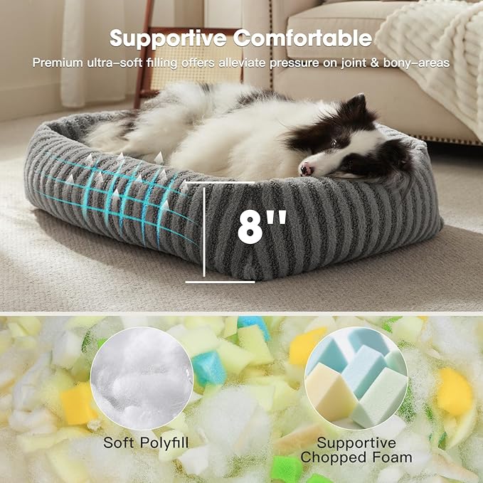 MIXJOY Dog Bed Medium Sized Dogs, Rectangle Dog Beds with Raised Sides, Calming Pet Beds with Removable Washable Cover, Non-Slip Bottom, 30"x24"x8", Grey