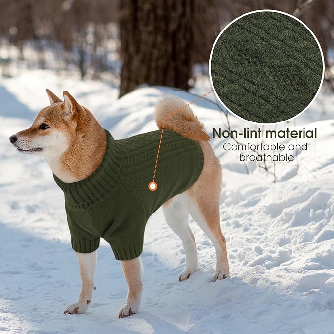 SAWMONG Dog Sweater for Large Dogs, Turtleneck Knitted Pullover Sweater Sweatshirt, Classic Winter Warm Pet Sweater for Boy Girl Pet Chihuahua, French Bulldog, Golden Retriever, Pug, Cat (Green, L)