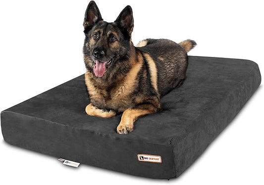 Barker Beds Orthopedic XL Dog Bed for Large Dogs - 7" Thick Memory Foam Cushion with Washable Microsuede Cover - Durable Water-Resistant Pet Bed - Made in USA (Charcoal)