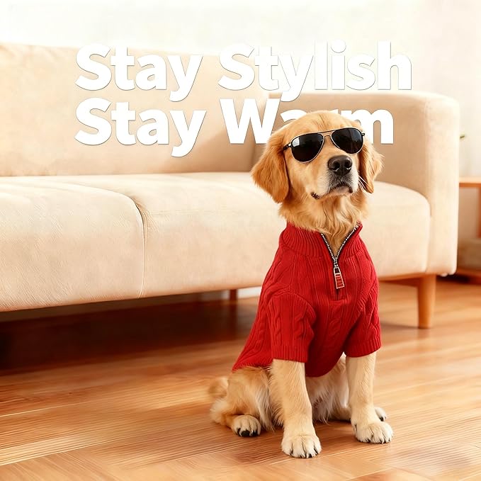 Medium/Large Dog Sweater, Warm Dog Winter Coat w/Sleeves, Comfortable High Neck Premium Dog Clothes for Golden Retriever-Best for Holidays, Daily Walks XXL Red