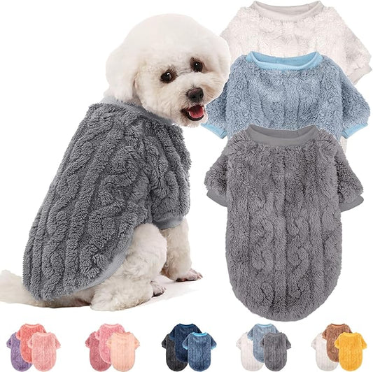 Dog Sweater, 3 Pack Dog Sweaters for Small Dogs or Cats, Girl or Boy, Warm Dog Clothes Shirt Coat for Winter Christmas (Light Grey, Light Blue, White, Medium)