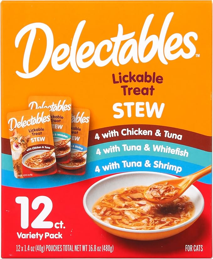 Hartz Delectables Stew Lickable Wet Cat Treats for Adult & Senior Cats, Variety Pack, 1.4 Ounce (Pack of 12)