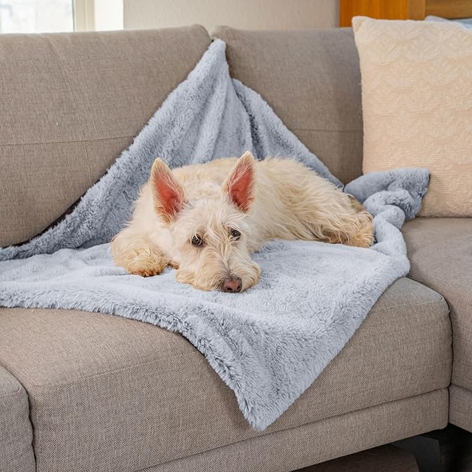 Best Friends by Sheri Reversible SnuggleSoft Calming Dog Blanket – Ultra Soft Faux Fur Pet Throw, Anxiety-Relief, Lightweight Warm Bed Cover for Dogs and Cats, Machine Washable, Gray, 30" x 40"
